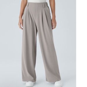 HalaraFlex High‎ Waisted Pleat Side Pocket Wide Leg Waffle Work Pants Gray Small
